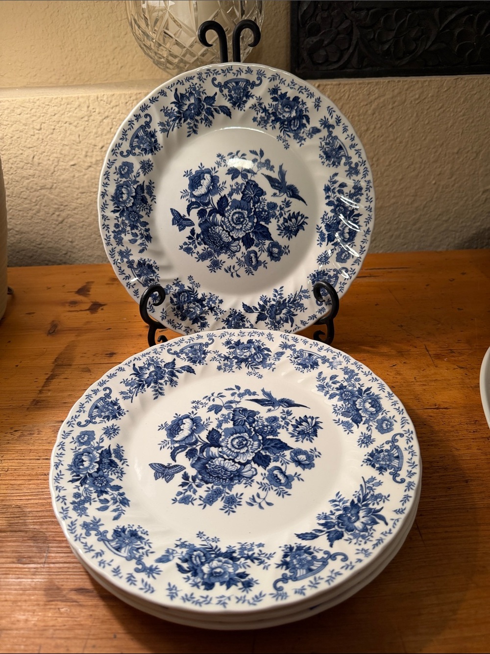 Churchill Blue Floral Porcelain Dinner Plates - Elegant Tableware set of 4